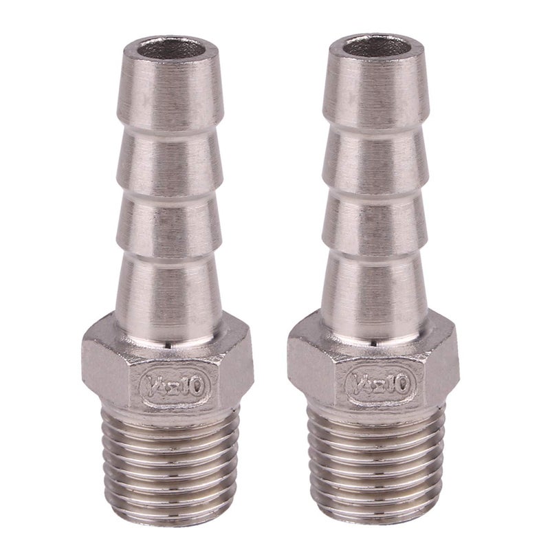 DERNORD Stainless Steel 3/8"" Hose Barb x 1/4"" NPT Male - Home Brew Pipe Fitting Pack of 2 - Image 3
